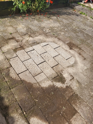 Fliserensning før og efter terrasse